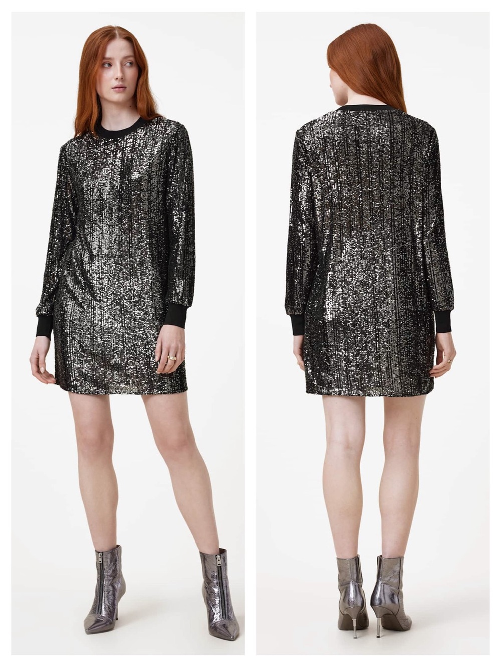 AllSaints Vivi Dress Black XS Long Sleeve Sequin Sweater Solstice